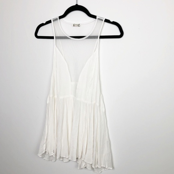 𝅺Free people ivory sheer mesh marble tank blouse - Picture 3 of 11